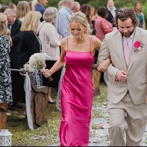 Satin Cowl back slip midi dress pink